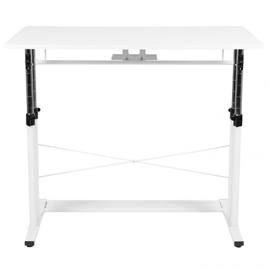 Height Adjustable (27.25-35.75"H) Sit to Stand Home Office Desk - White