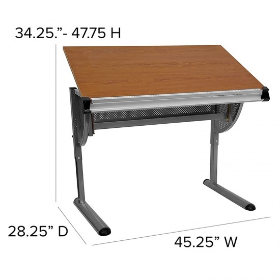 Adjustable Drawing and Drafting Table with Pewter Frame