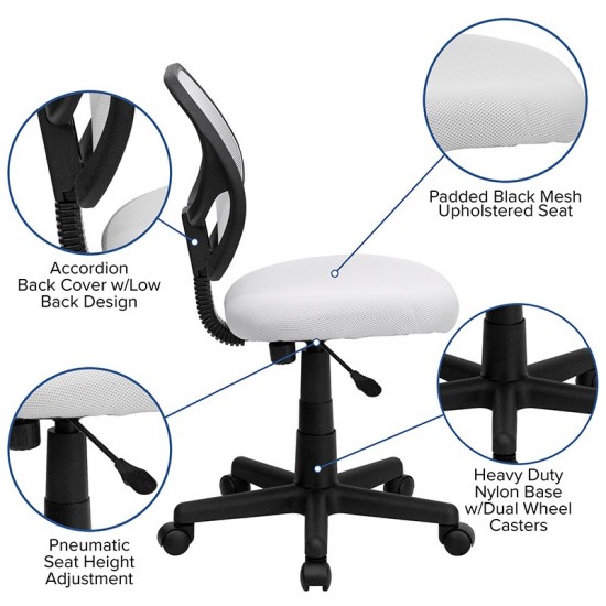 Low Back White Mesh Swivel Task Office Chair