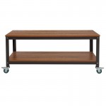 Livingston Collection TV Stand in Brown Oak Wood Grain Finish with Metal Wheels