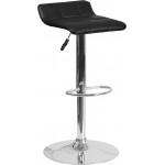 Contemporary Black Vinyl Adjustable Height Barstool with Quilted Wave Seat and Chrome Base