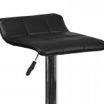 Contemporary Black Vinyl Adjustable Height Barstool with Quilted Wave Seat and Chrome Base