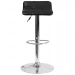 Contemporary Black Vinyl Adjustable Height Barstool with Quilted Wave Seat and Chrome Base