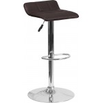 Contemporary Brown Vinyl Adjustable Height Barstool with Quilted Wave Seat and Chrome Base