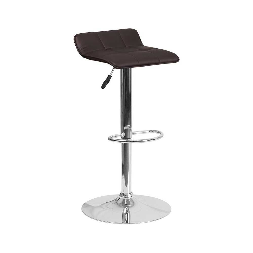 Contemporary Brown Vinyl Adjustable Height Barstool with Quilted Wave Seat and Chrome Base