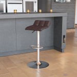 Contemporary Brown Vinyl Adjustable Height Barstool with Quilted Wave Seat and Chrome Base