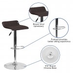 Contemporary Brown Vinyl Adjustable Height Barstool with Quilted Wave Seat and Chrome Base