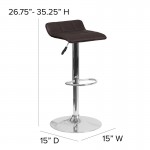 Contemporary Brown Vinyl Adjustable Height Barstool with Quilted Wave Seat and Chrome Base