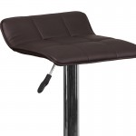 Contemporary Brown Vinyl Adjustable Height Barstool with Quilted Wave Seat and Chrome Base