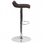 Contemporary Brown Vinyl Adjustable Height Barstool with Quilted Wave Seat and Chrome Base