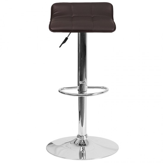 Contemporary Brown Vinyl Adjustable Height Barstool with Quilted Wave Seat and Chrome Base