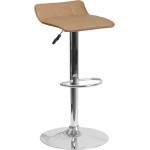 Contemporary Cappuccino Vinyl Adjustable Height Barstool with Quilted Wave Seat and Chrome Base