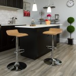 Contemporary Cappuccino Vinyl Adjustable Height Barstool with Quilted Wave Seat and Chrome Base