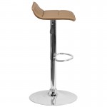 Contemporary Cappuccino Vinyl Adjustable Height Barstool with Quilted Wave Seat and Chrome Base