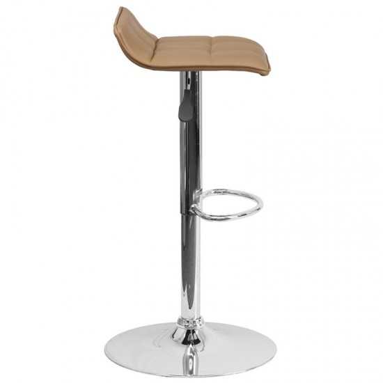 Contemporary Cappuccino Vinyl Adjustable Height Barstool with Quilted Wave Seat and Chrome Base