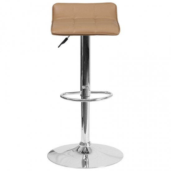 Contemporary Cappuccino Vinyl Adjustable Height Barstool with Quilted Wave Seat and Chrome Base