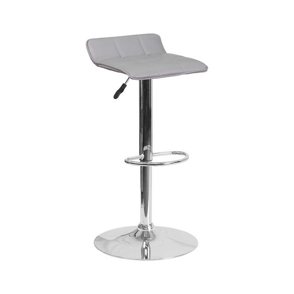 Contemporary Gray Vinyl Adjustable Height Barstool with Quilted Wave Seat and Chrome Base Contemporary Gray Vinyl Adjustable Height Barstool with Quilted Wave Seat and Chrome Base