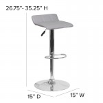 Contemporary Gray Vinyl Adjustable Height Barstool with Quilted Wave Seat and Chrome Base
