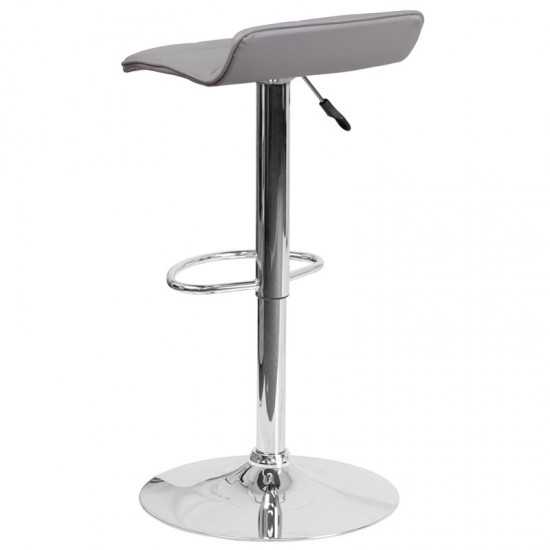 Contemporary Gray Vinyl Adjustable Height Barstool with Quilted Wave Seat and Chrome Base