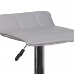 Contemporary Gray Vinyl Adjustable Height Barstool with Quilted Wave Seat and Chrome Base