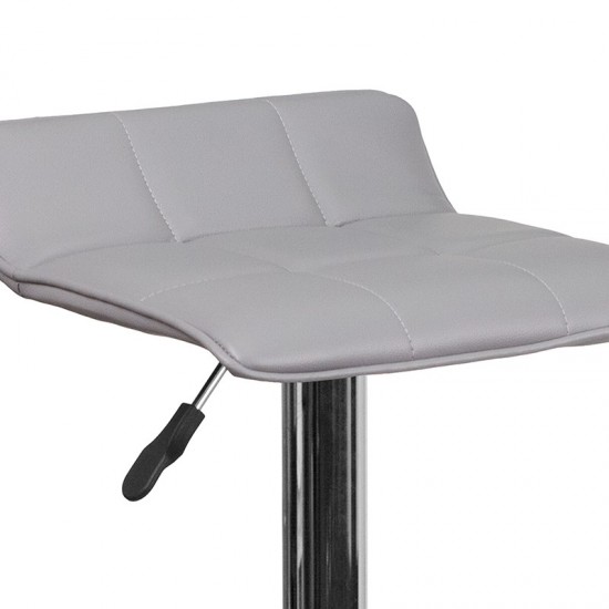 Contemporary Gray Vinyl Adjustable Height Barstool with Quilted Wave Seat and Chrome Base