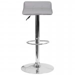 Contemporary Gray Vinyl Adjustable Height Barstool with Quilted Wave Seat and Chrome Base