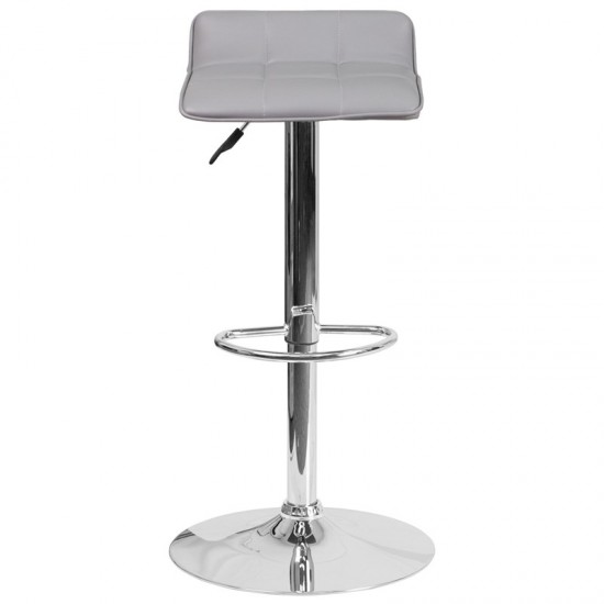 Contemporary Gray Vinyl Adjustable Height Barstool with Quilted Wave Seat and Chrome Base