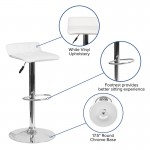 Contemporary White Vinyl Adjustable Height Barstool with Quilted Wave Seat and Chrome Base