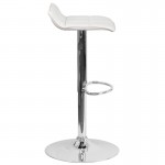 Contemporary White Vinyl Adjustable Height Barstool with Quilted Wave Seat and Chrome Base