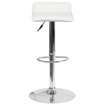 Contemporary White Vinyl Adjustable Height Barstool with Quilted Wave Seat and Chrome Base