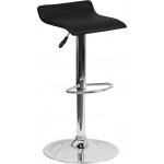 Contemporary Black Vinyl Adjustable Height Barstool with Solid Wave Seat and Chrome Base