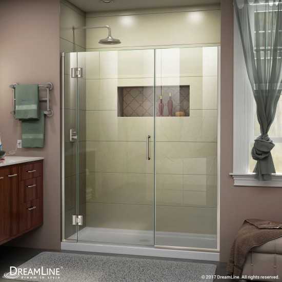 Unidoor-X 46-46 1/2 in. W x 72 in. H Frameless Hinged Shower Door in Brushed Nickel