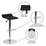 Contemporary Black Vinyl Adjustable Height Barstool with Solid Wave Seat and Chrome Base