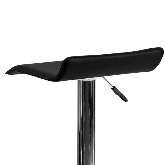 Contemporary Black Vinyl Adjustable Height Barstool with Solid Wave Seat and Chrome Base