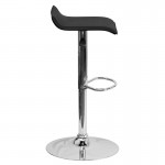 Contemporary Black Vinyl Adjustable Height Barstool with Solid Wave Seat and Chrome Base