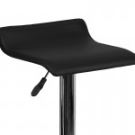 Contemporary Black Vinyl Adjustable Height Barstool with Solid Wave Seat and Chrome Base