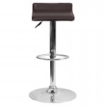 Contemporary Brown Vinyl Adjustable Height Barstool with Solid Wave Seat and Chrome Base