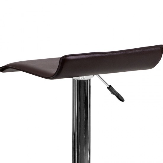 Contemporary Brown Vinyl Adjustable Height Barstool with Solid Wave Seat and Chrome Base