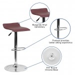 Contemporary Burgundy Vinyl Adjustable Height Barstool with Solid Wave Seat and Chrome Base