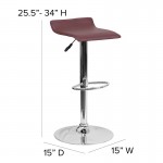 Contemporary Burgundy Vinyl Adjustable Height Barstool with Solid Wave Seat and Chrome Base