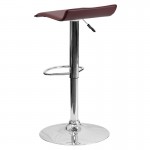 Contemporary Burgundy Vinyl Adjustable Height Barstool with Solid Wave Seat and Chrome Base