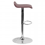 Contemporary Burgundy Vinyl Adjustable Height Barstool with Solid Wave Seat and Chrome Base