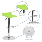 Contemporary Green Vinyl Adjustable Height Barstool with Solid Wave Seat and Chrome Base