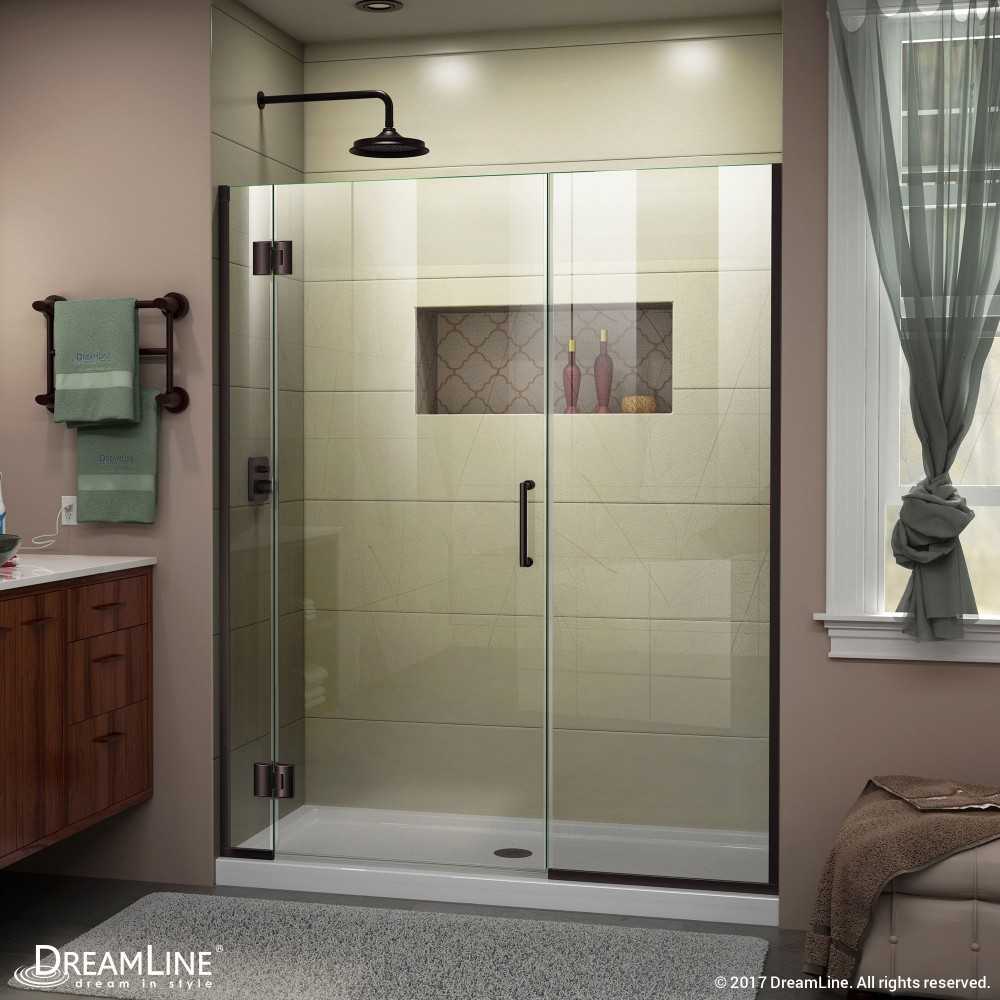 Unidoor-X 56 1/2-57 in. W x 72 in. H Frameless Hinged Shower Door in Oil Rubbed Bronze