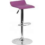 Contemporary Purple Vinyl Adjustable Height Barstool with Solid Wave Seat and Chrome Base