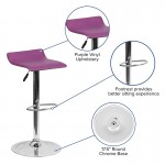 Contemporary Purple Vinyl Adjustable Height Barstool with Solid Wave Seat and Chrome Base