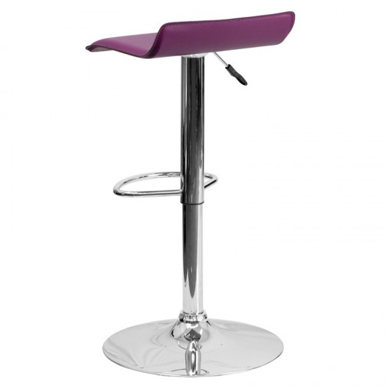 Contemporary Purple Vinyl Adjustable Height Barstool with Solid Wave Seat and Chrome Base