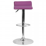 Contemporary Purple Vinyl Adjustable Height Barstool with Solid Wave Seat and Chrome Base