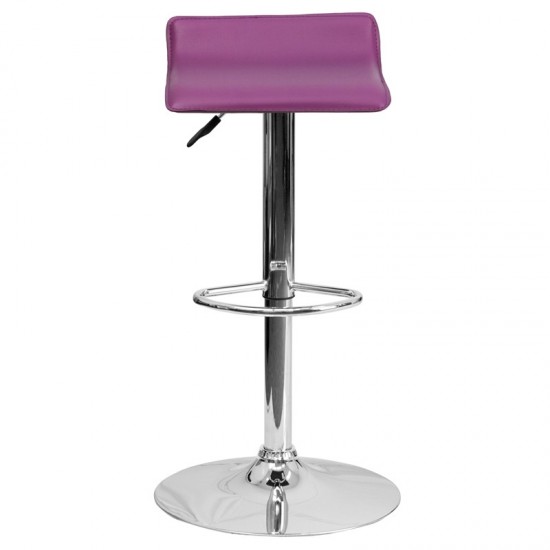 Contemporary Purple Vinyl Adjustable Height Barstool with Solid Wave Seat and Chrome Base