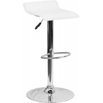 Contemporary White Vinyl Adjustable Height Barstool with Solid Wave Seat and Chrome Base